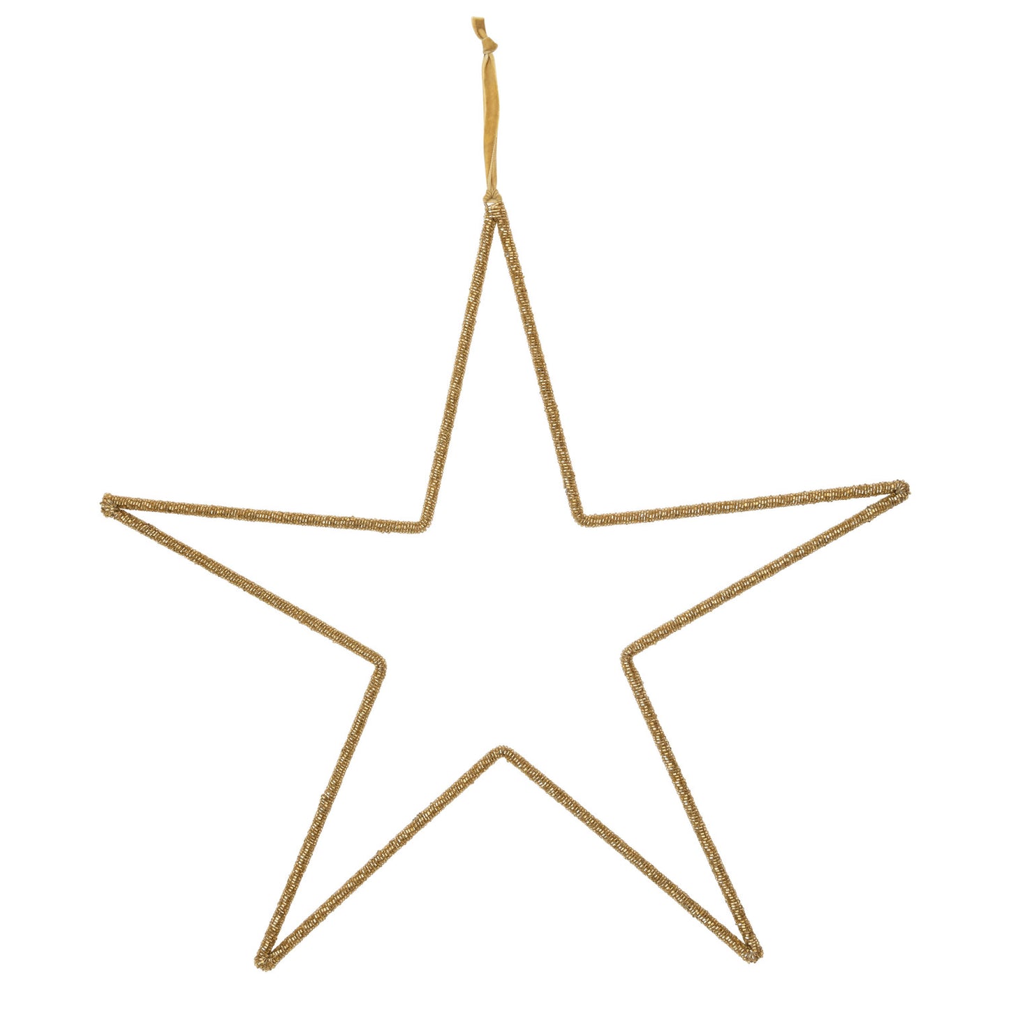 Gold Hanging Metal & Glass Bead Star w/ Cotton Velvet Ribbon