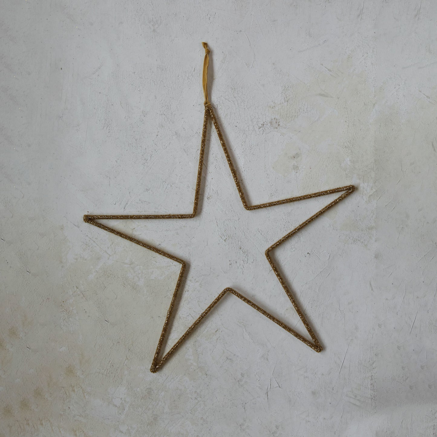 Gold Hanging Metal & Glass Bead Star w/ Cotton Velvet Ribbon