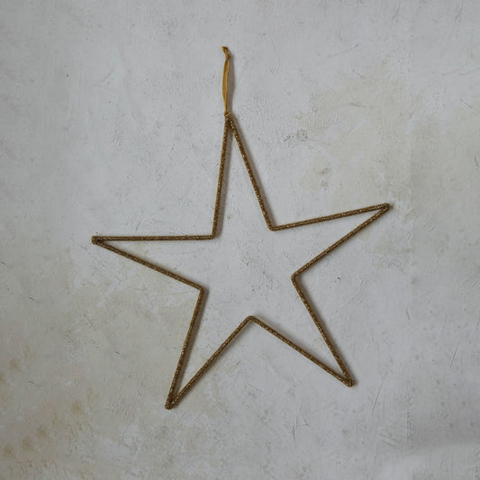Gold Hanging Metal & Glass Bead Star w/ Cotton Velvet Ribbon