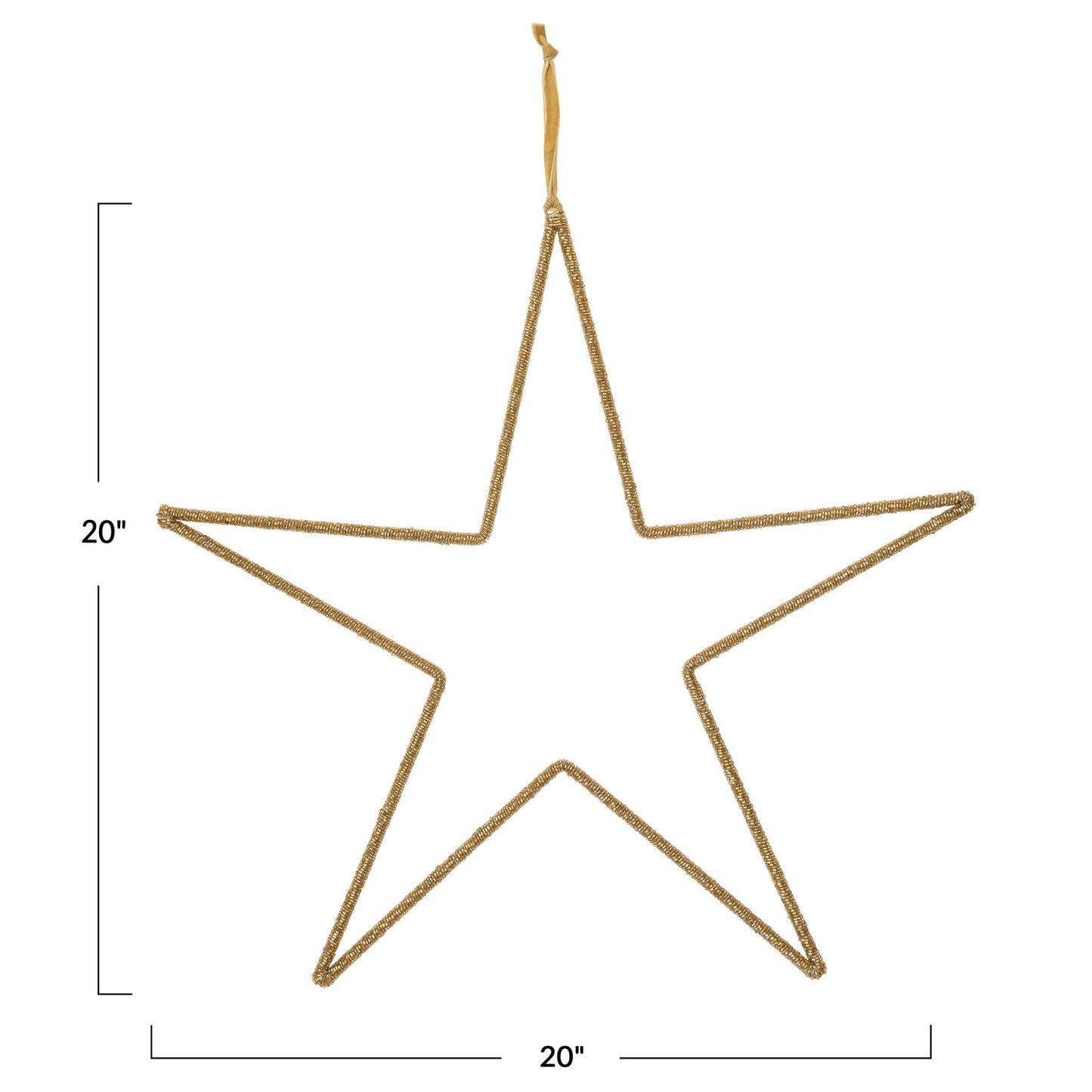 Gold Hanging Metal & Glass Bead Star w/ Cotton Velvet Ribbon