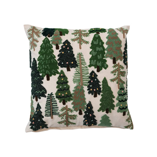 Embroidered Pillow w/ Trees & French Knots, Multi Color