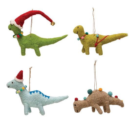 Wool Felt Dinosaur Ornament w/ Seasonal Accessories