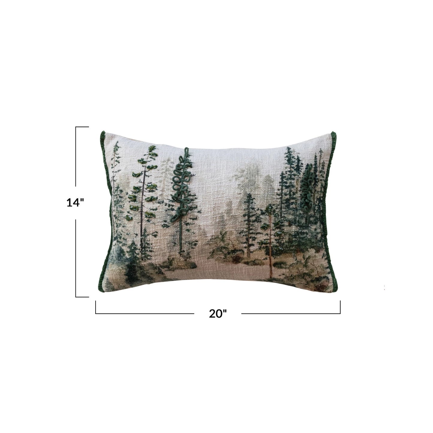 Cotton Printed Lumbar Pillow w/ Trees & Embroidery