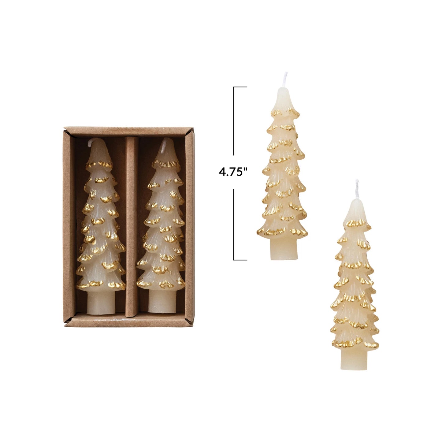 Assorted Unscented Pair of Tree Shaped Taper Candles w/ Gold Tips