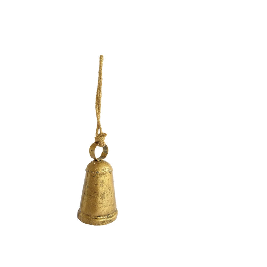 Metal Bell Ornament in Antiqued Brass Finish, 2 Styles