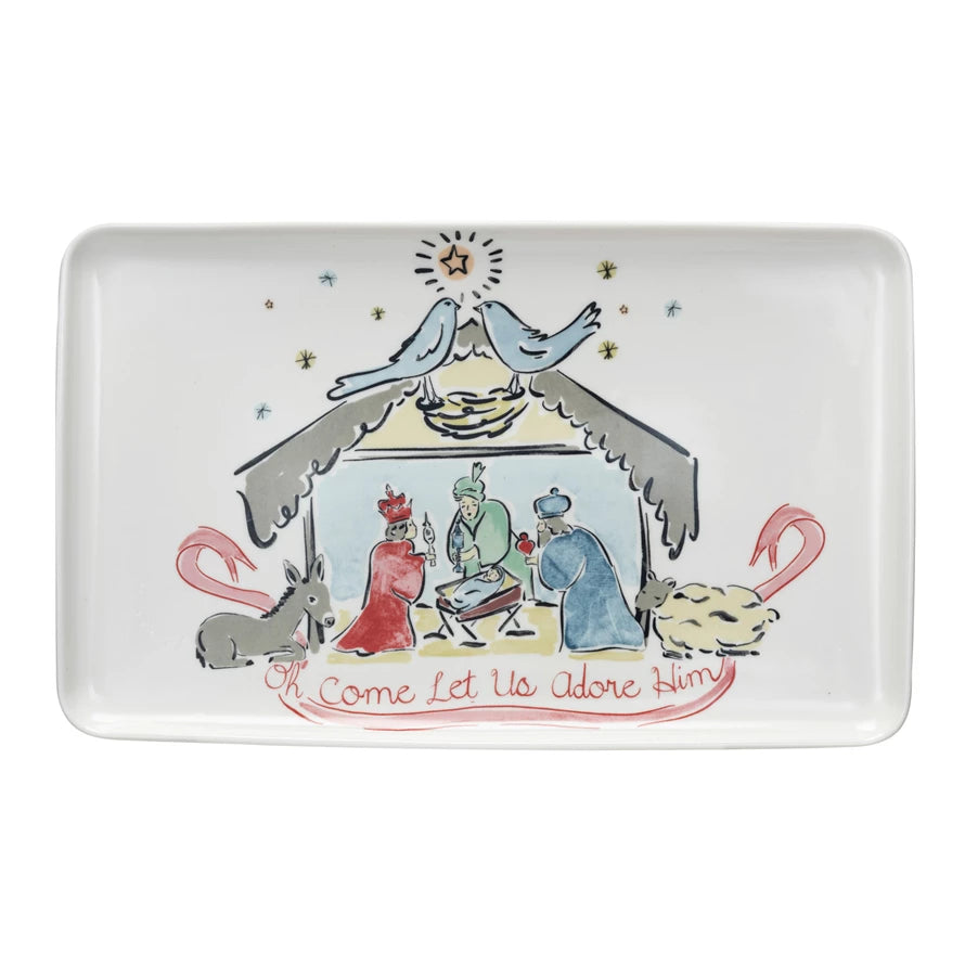 Stoneware Nativity Platter "Oh Come Let Us Adore Him"