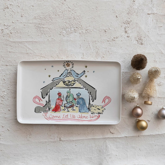 Stoneware Nativity Platter "Oh Come Let Us Adore Him"