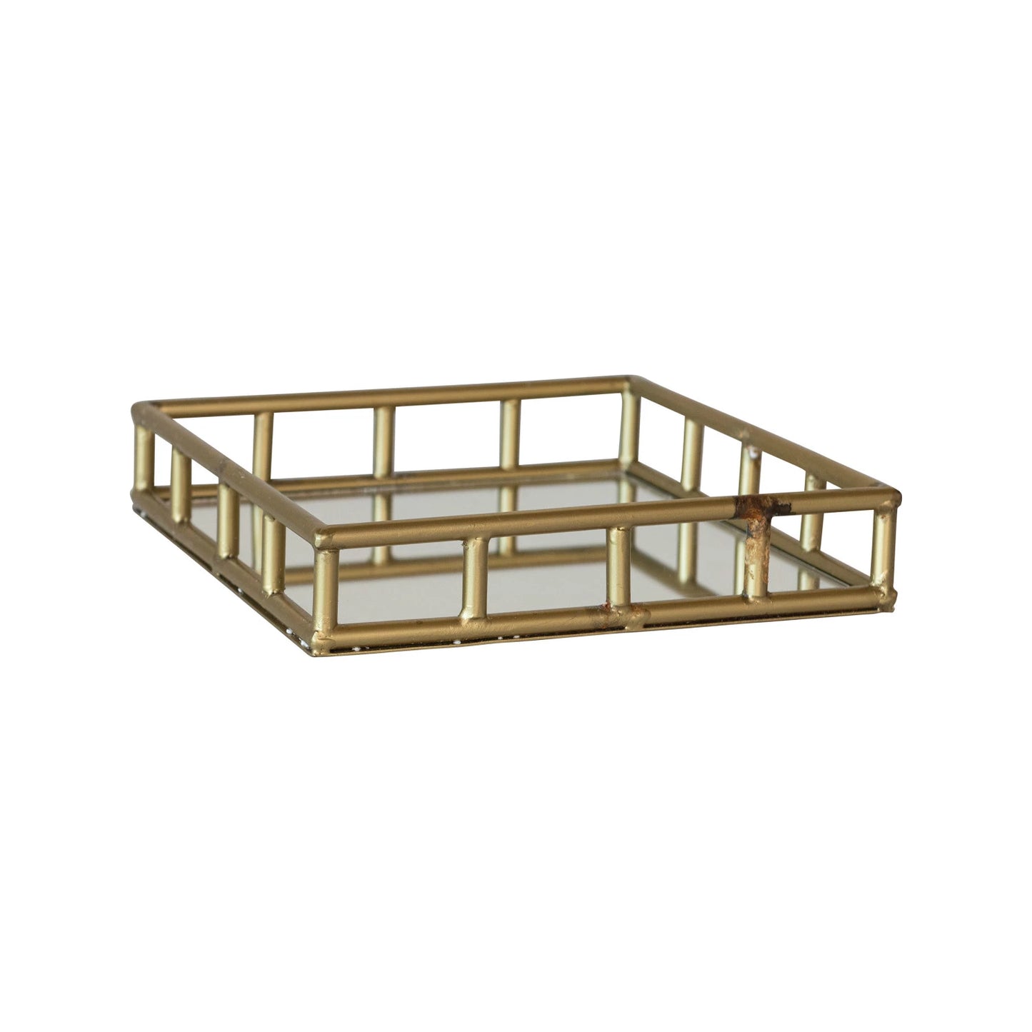 Decorative Metal Mirrored Tray w/ Latticed Edge