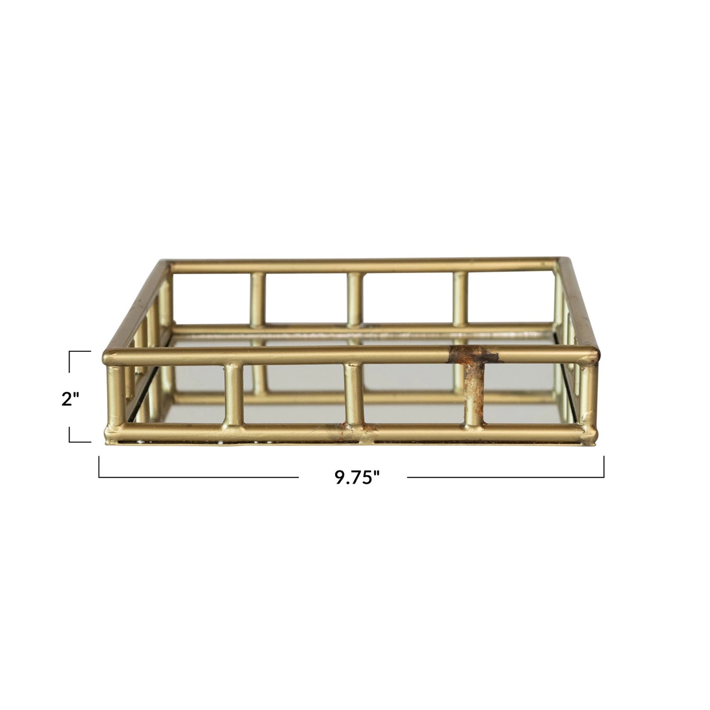 Decorative Metal Mirrored Tray w/ Latticed Edge