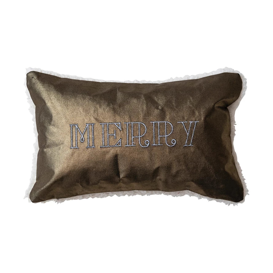 Lamé Pillow w/ Sherpa Back & Metallic Silver Embroidery