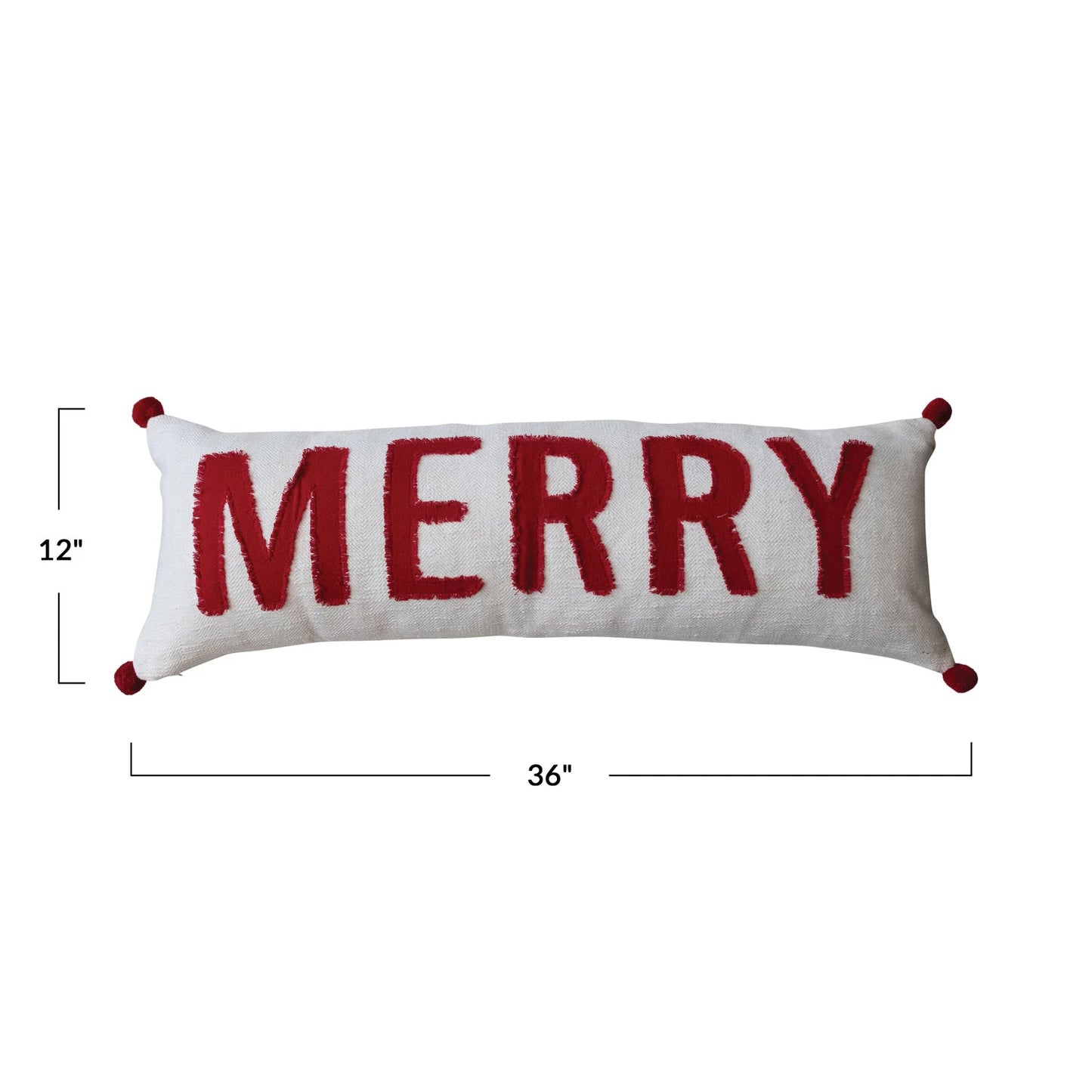 Lumbar Pillow w/ "Merry" & Pom Poms