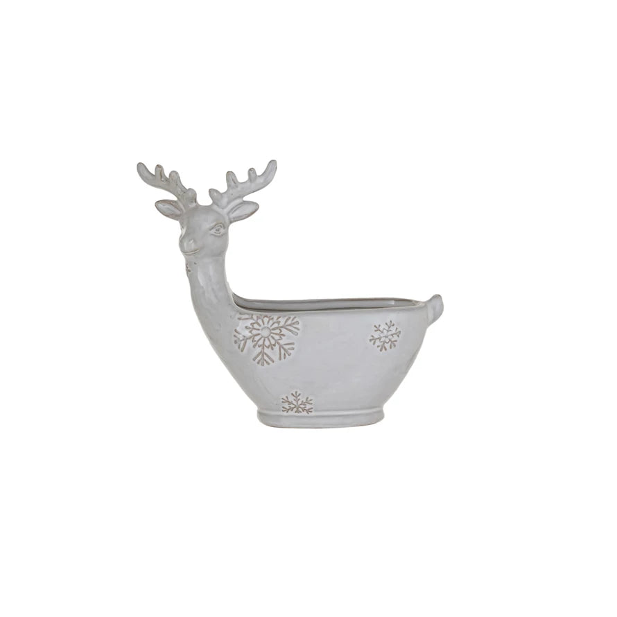 Stoneware Deer Bowl with Snowflakes