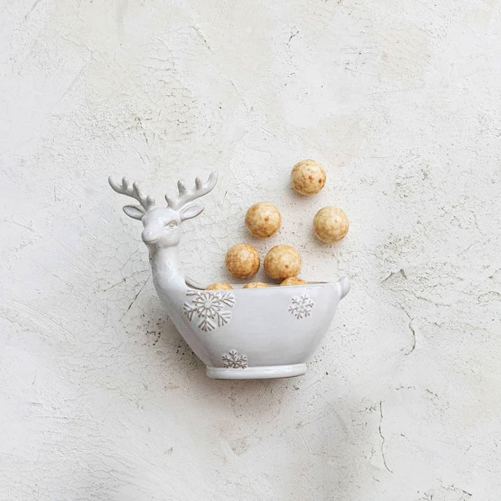 Stoneware Deer Bowl with Snowflakes