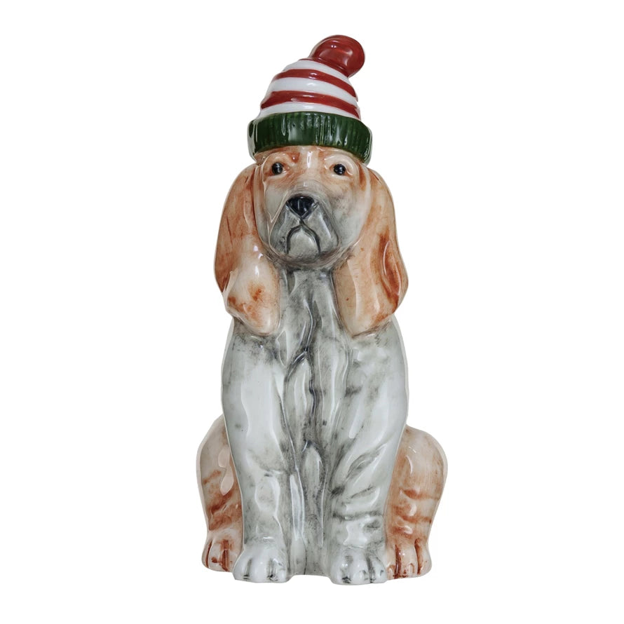 Hand-Painted Stoneware Dog Vases w/ Winter Accessories