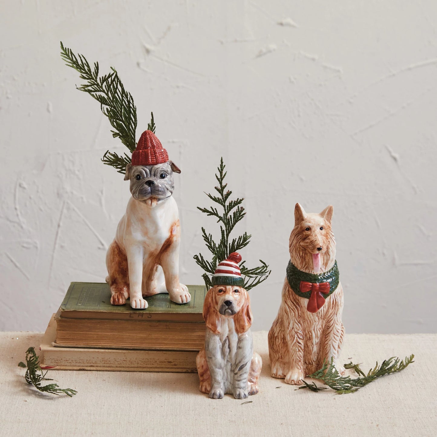 Hand-Painted Stoneware Dog Vases w/ Winter Accessories