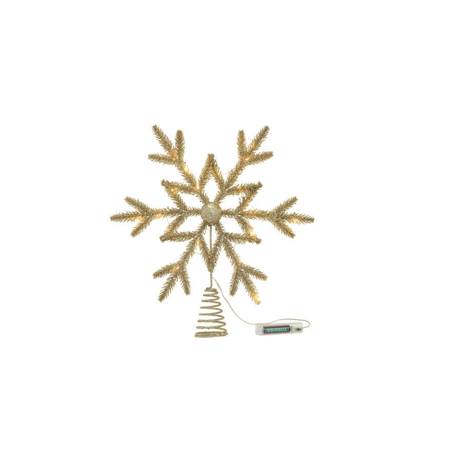 LED Snowflake Tree Topper w/ Glitter, Champagne Color