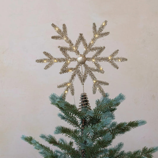 LED Snowflake Tree Topper w/ Glitter, Champagne Color