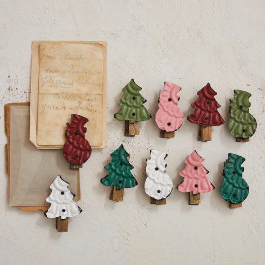 Assorted Embossed Metal Snowman/Tree Clip in a Distressed Finish