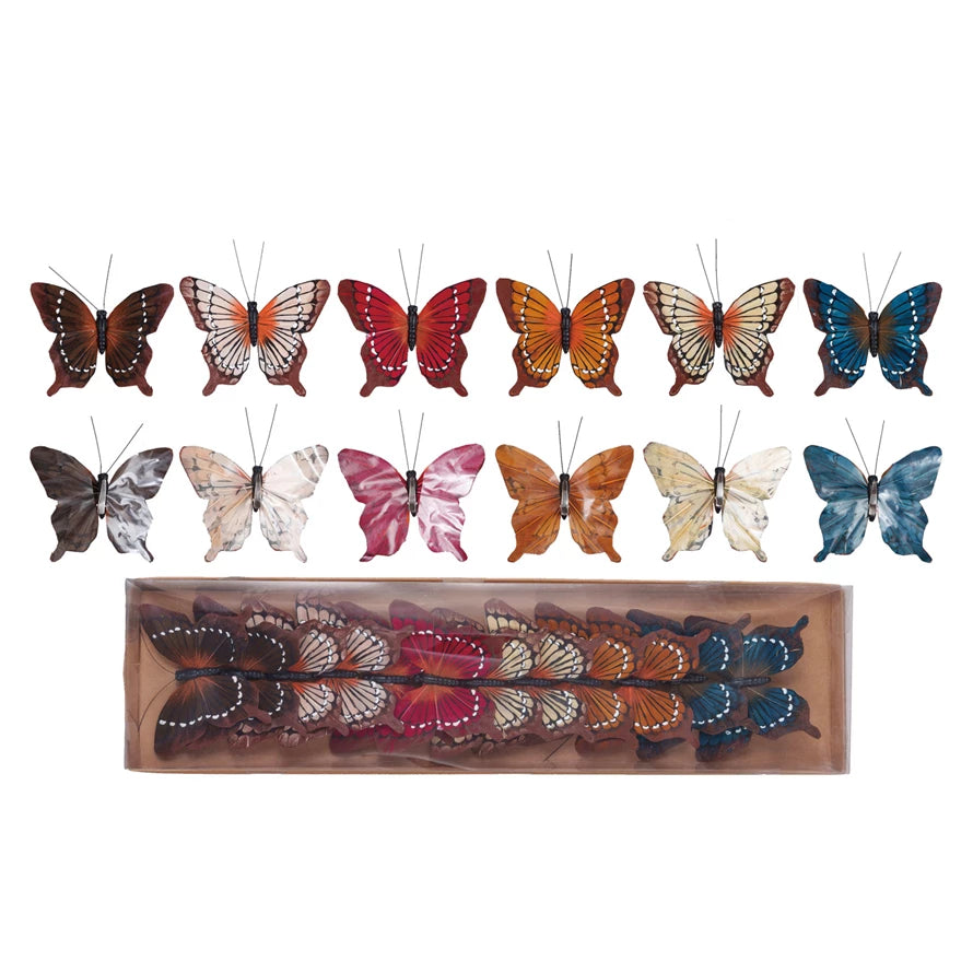 Set of 12 Fabric Butterfly Clip-on Ornaments