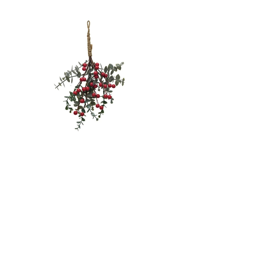 Assorted Hanging Faux Evergreen & Berry Bunch w/ Snow & Icy Finish