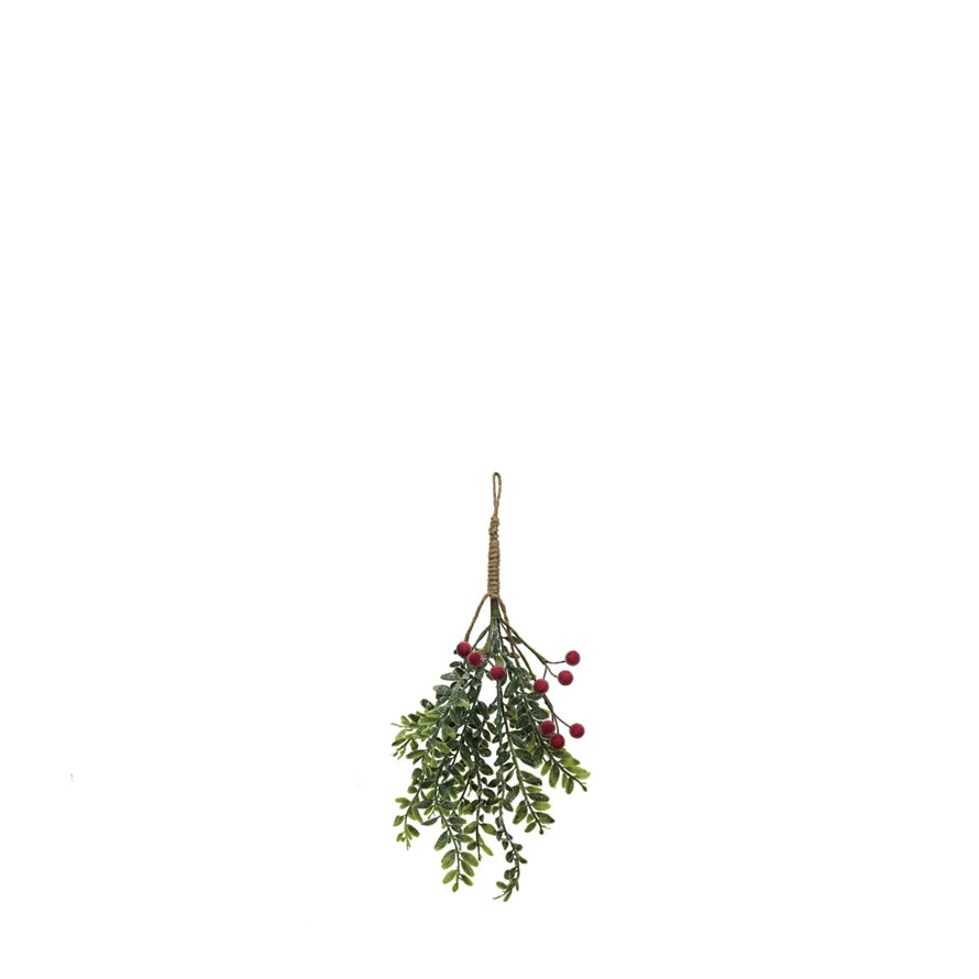 Assorted Hanging Faux Evergreen & Berry Bunch w/ Snow & Icy Finish