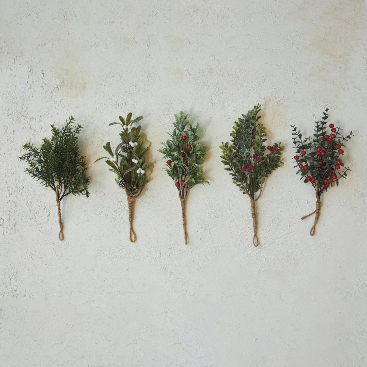 Assorted Hanging Faux Evergreen & Berry Bunch w/ Snow & Icy Finish