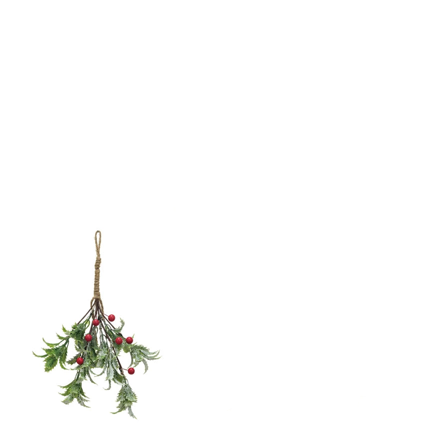 Assorted Hanging Faux Evergreen & Berry Bunch w/ Snow & Icy Finish