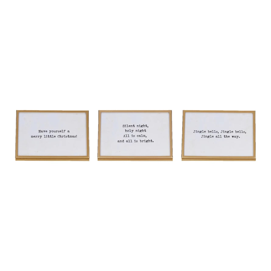 Metal & Glass Frame w/ Easel & Saying, Gold Finish