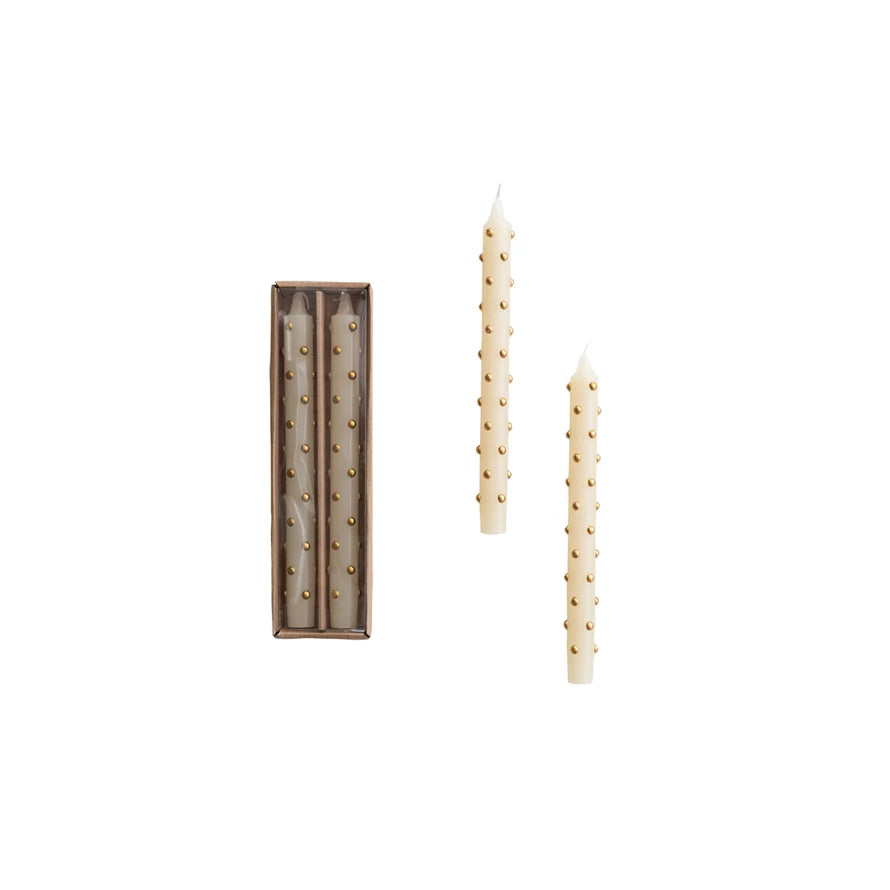 Set of 2 Taper Candles with 3D Gold Dots