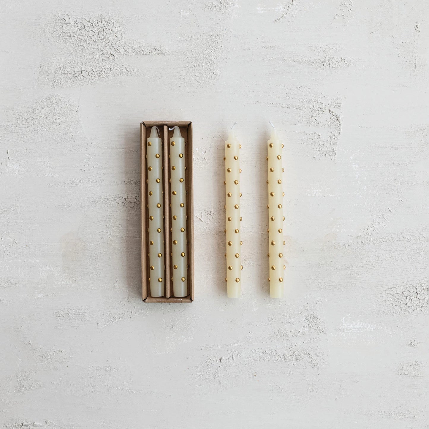 Set of 2 Taper Candles with 3D Gold Dots