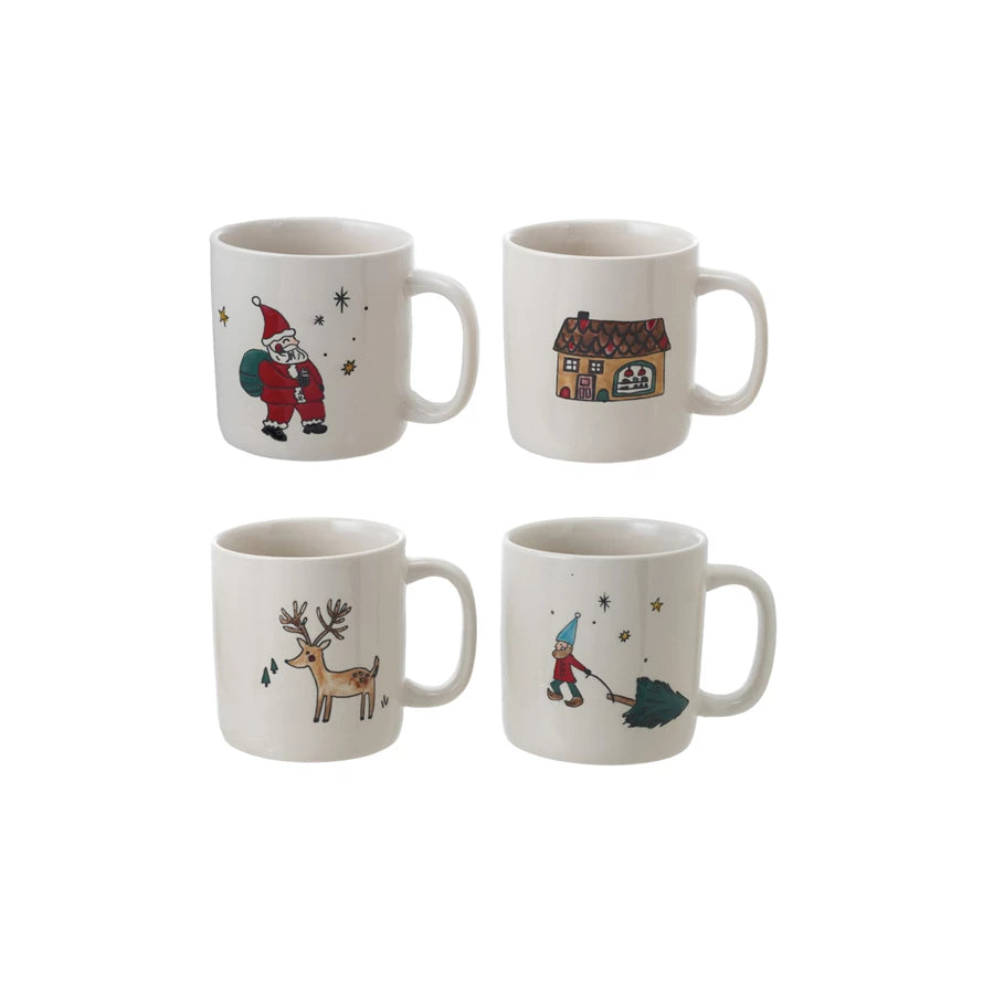 Stoneware Mug with Wax Relief Christmas Image, Four Styles