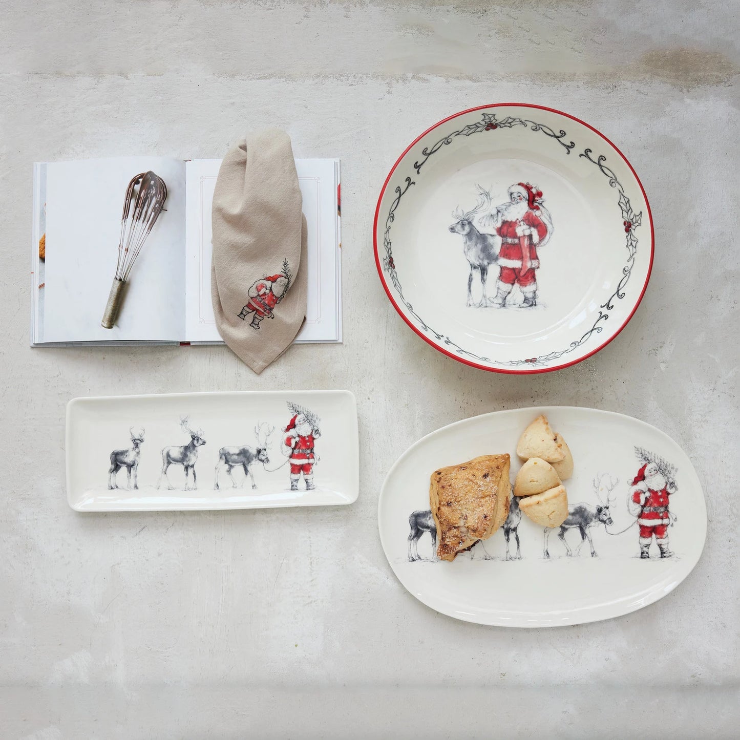 Stoneware Serving Platter with Santa Leading Reindeer