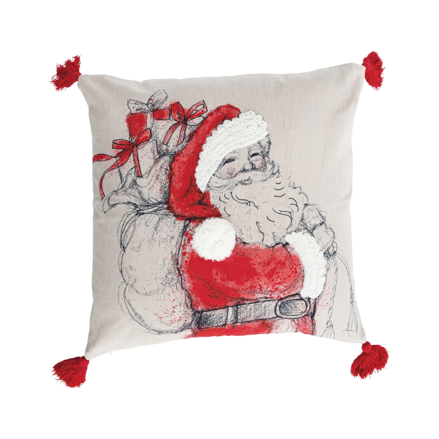 Square Pillow with Santa & Tassels