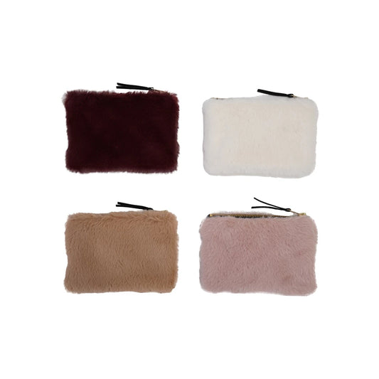 Faux Fur Fabric Zip Pouch with Interior Lining, Four Colors