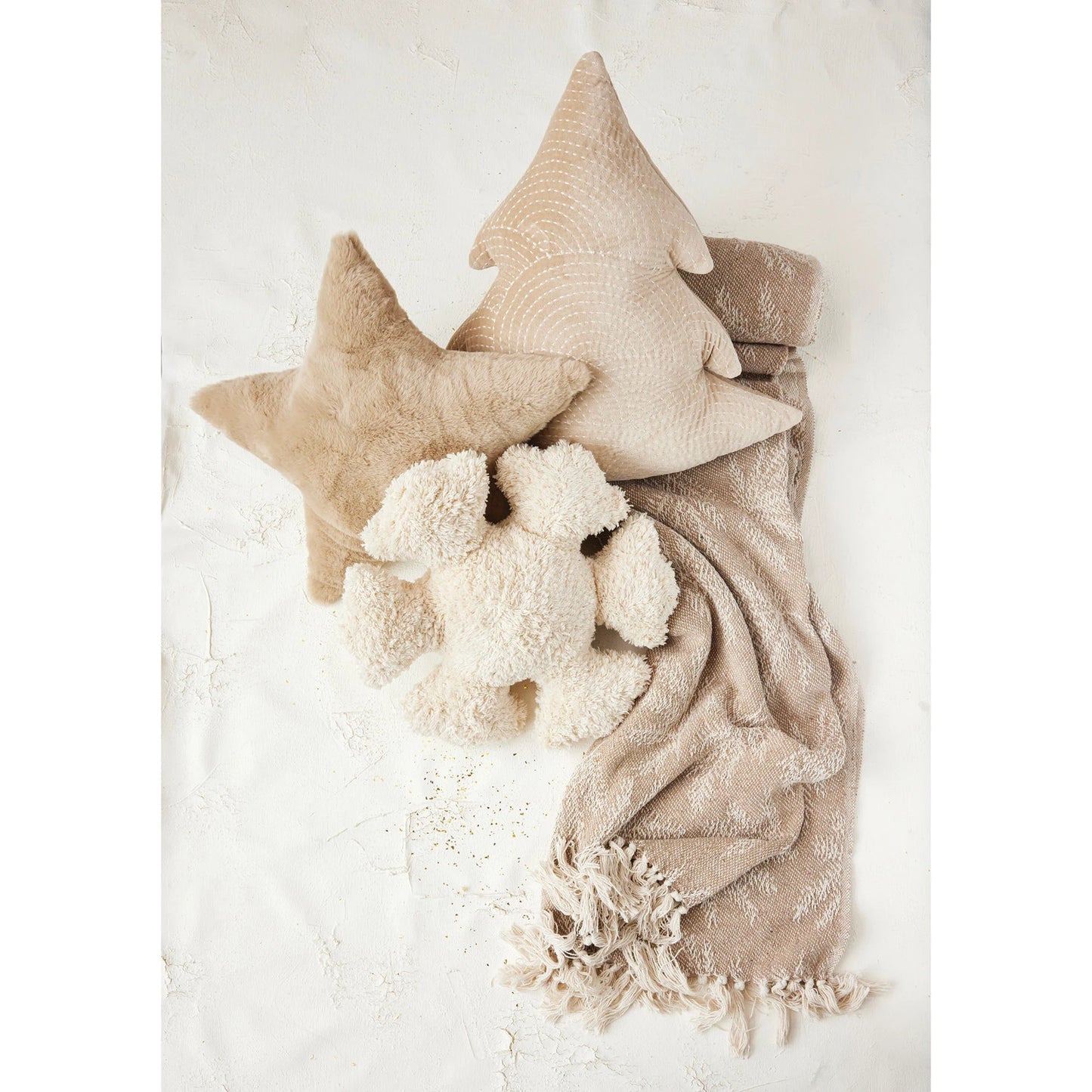 Faux Fur Star Shaped Tan Pillow