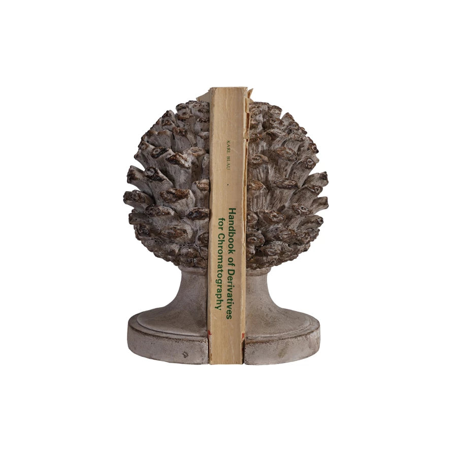Resin Pinecone Shaped Finial Bookends w/ Distressed Finish