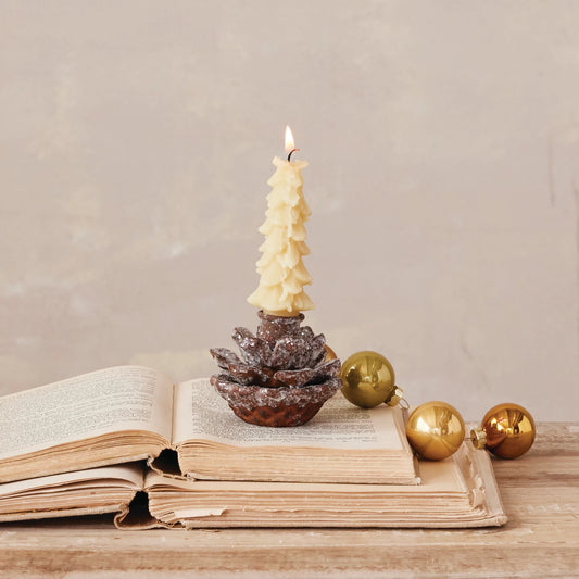 Metal Brown Pinecone Taper Holder with Ice Finish