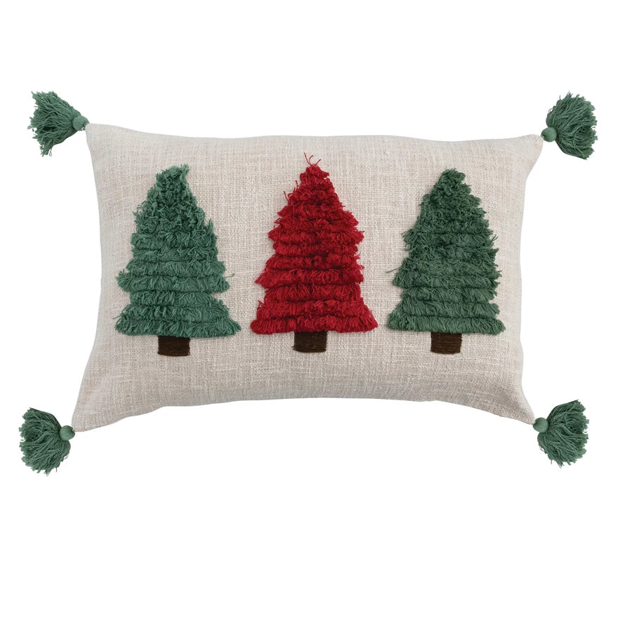 Lumbar Pillow with Embroidered Fringe Trees & Tassels