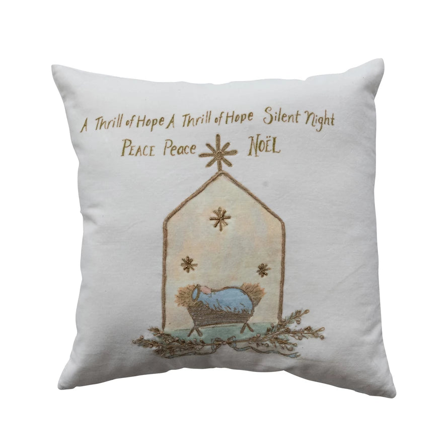 Square Hand-Embroidered Velvet Pillow w/ French Knots & Beads