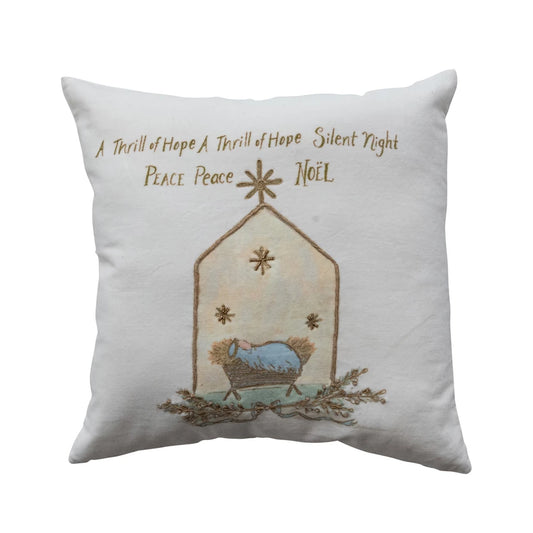 Square Hand-Embroidered Velvet Pillow w/ French Knots & Beads