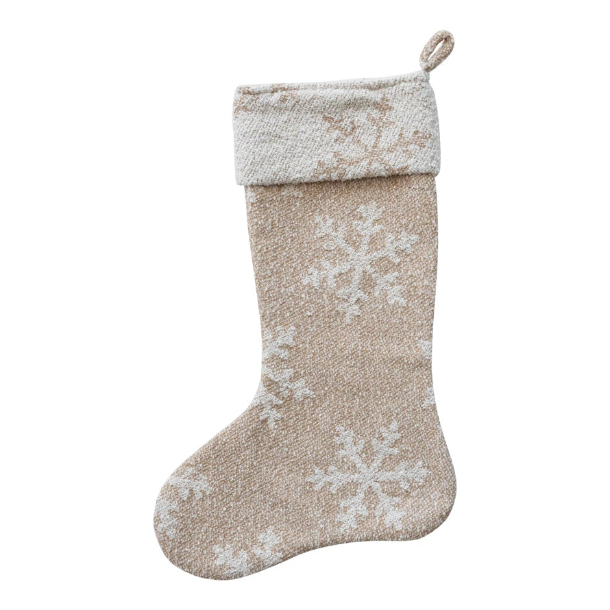 Woven Recycled Fabric Jacquard Stocking w/ Snowflake Pattern