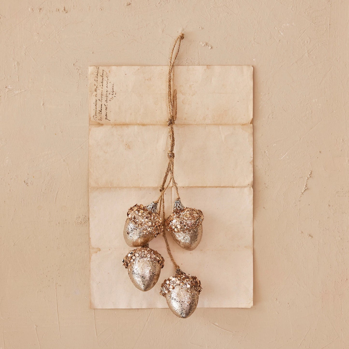 Hanging Faux Acorns with Glitter, Sequins, & Copper Finish