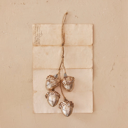 Hanging Faux Acorns with Glitter, Sequins, & Copper Finish