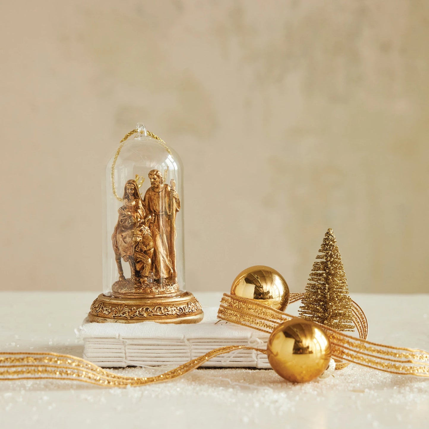 Resin Cloche Holy Family Ornament with LED Light