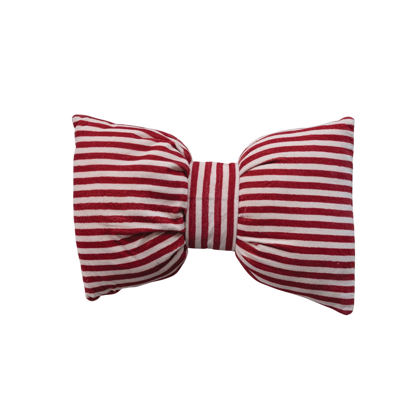 Cotton Velvet Bow Shaped Red Striped Lumbar Pillow