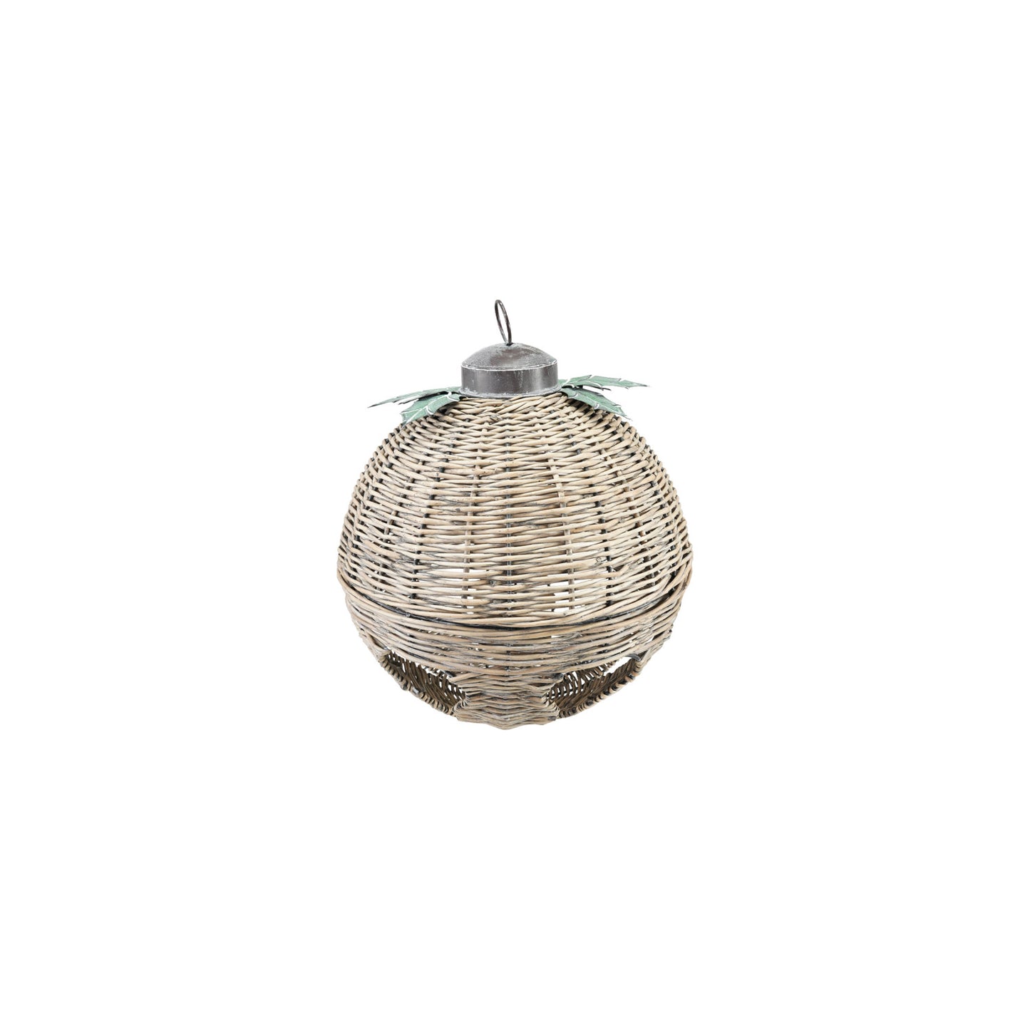 Oversized Hand-Woven Rattan Bell with Metal Leaves