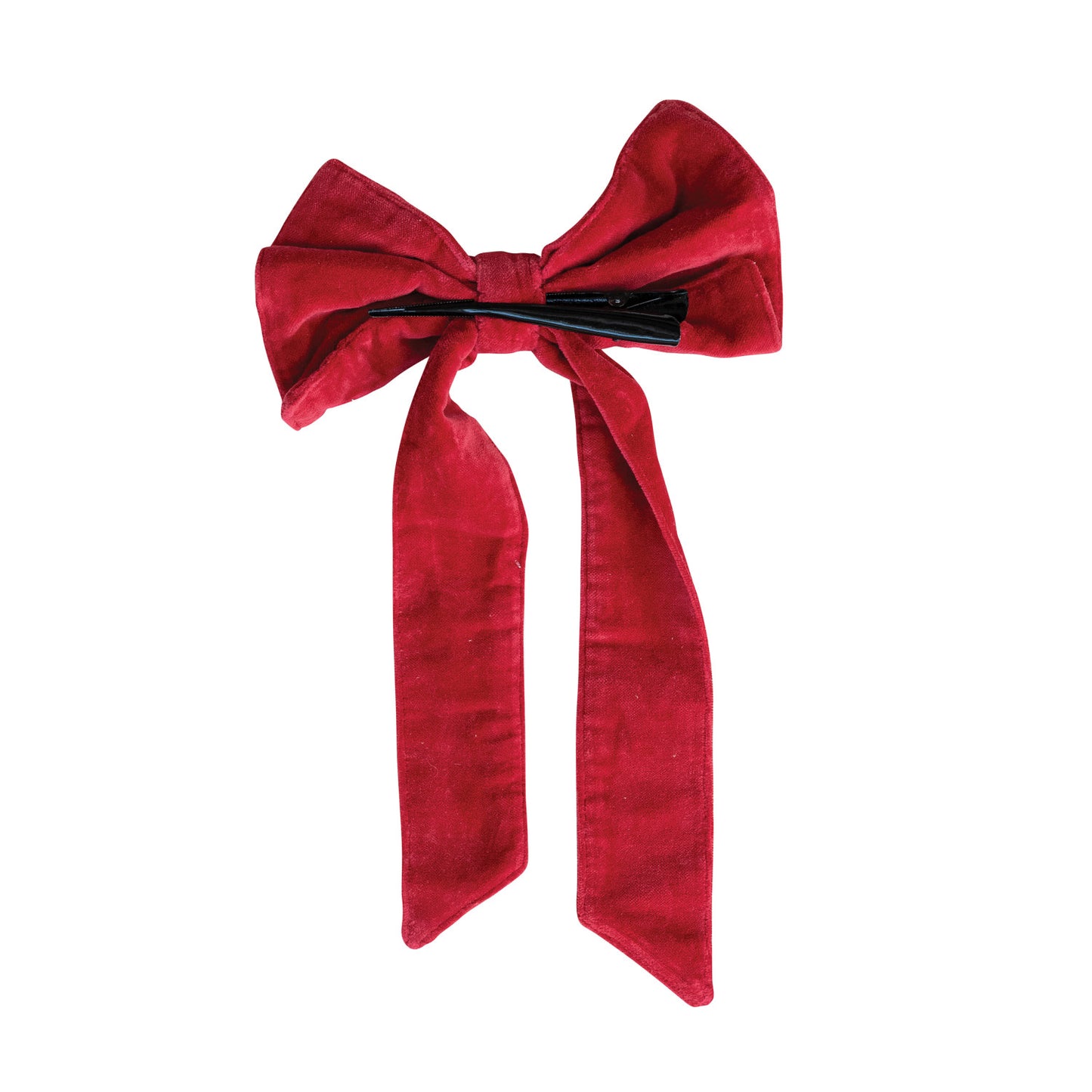 Red Cotton Velvet Clip-on Bow
