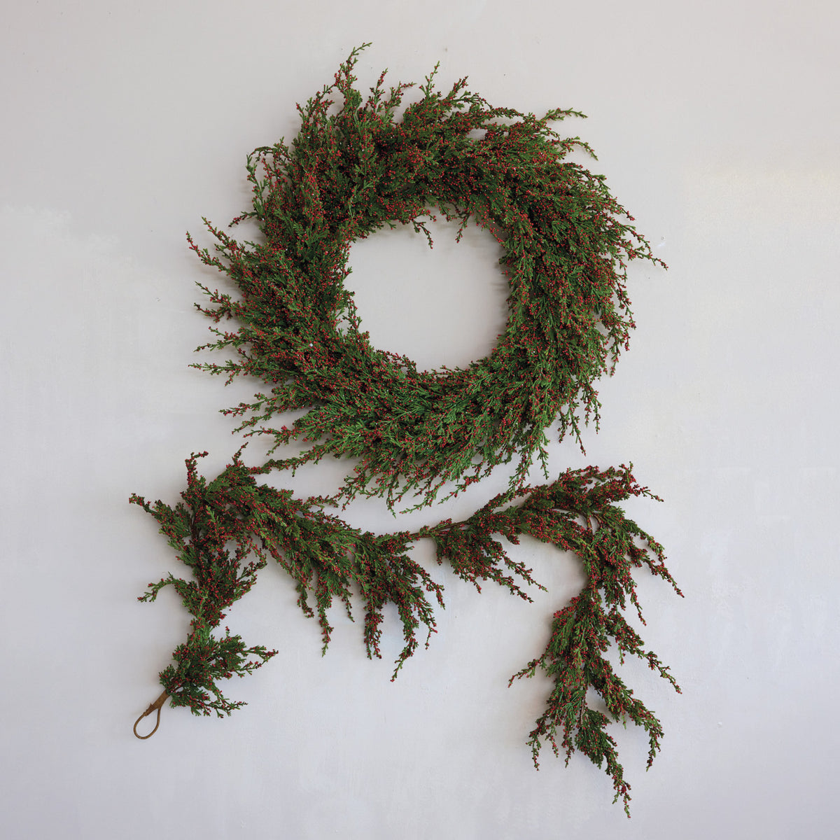 Faux Cypress Red Winterberry Garland or Wreath