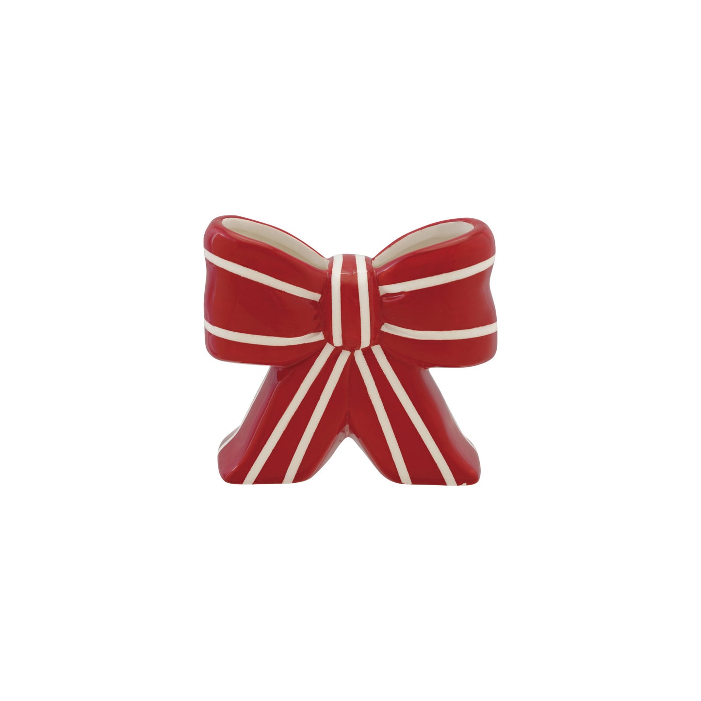 Red & White Ceramic Striped Bow Shaped Vase