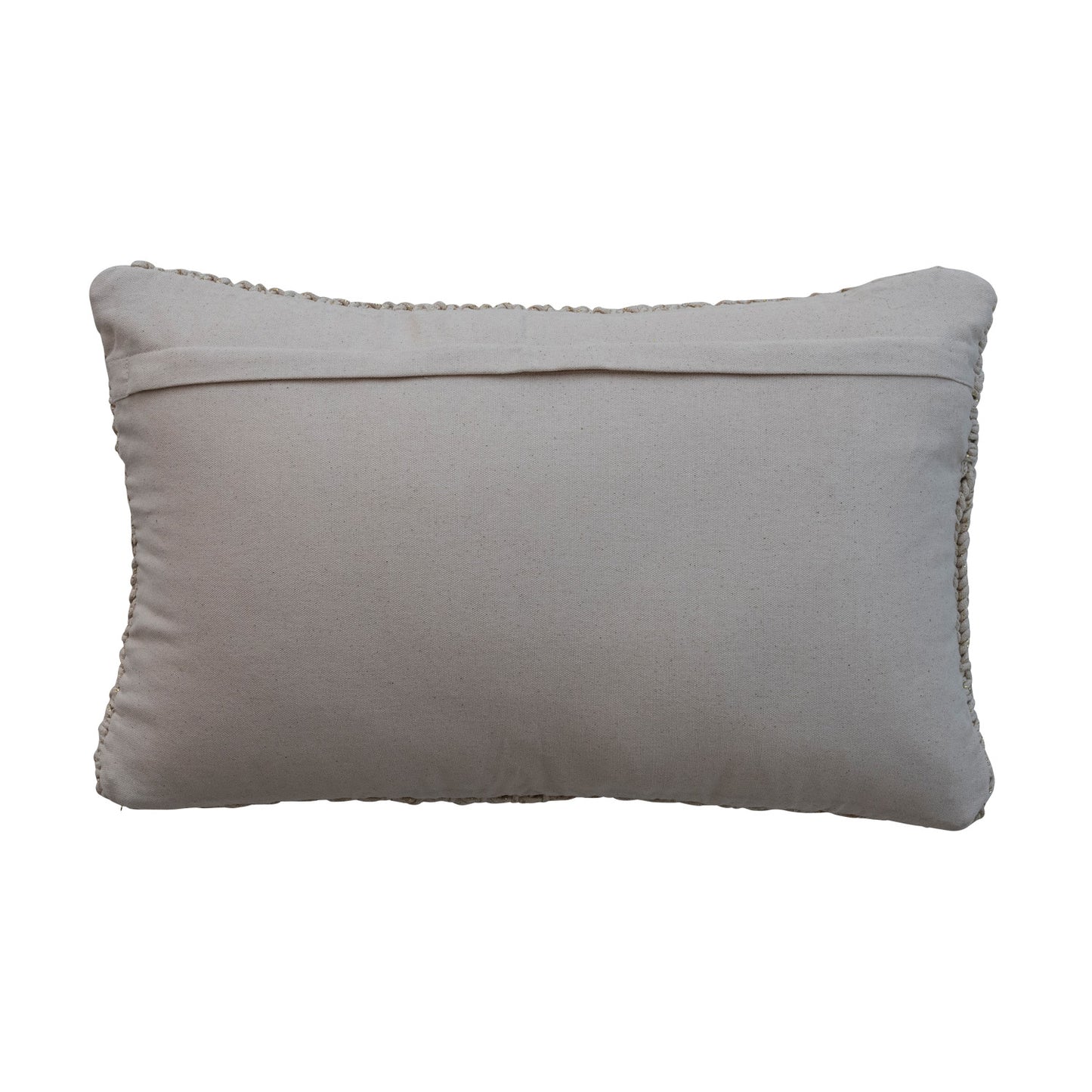 "Let It Snow" Green Embroidered Cotton Knit Lumbar Pillow w/ Metallic Gold